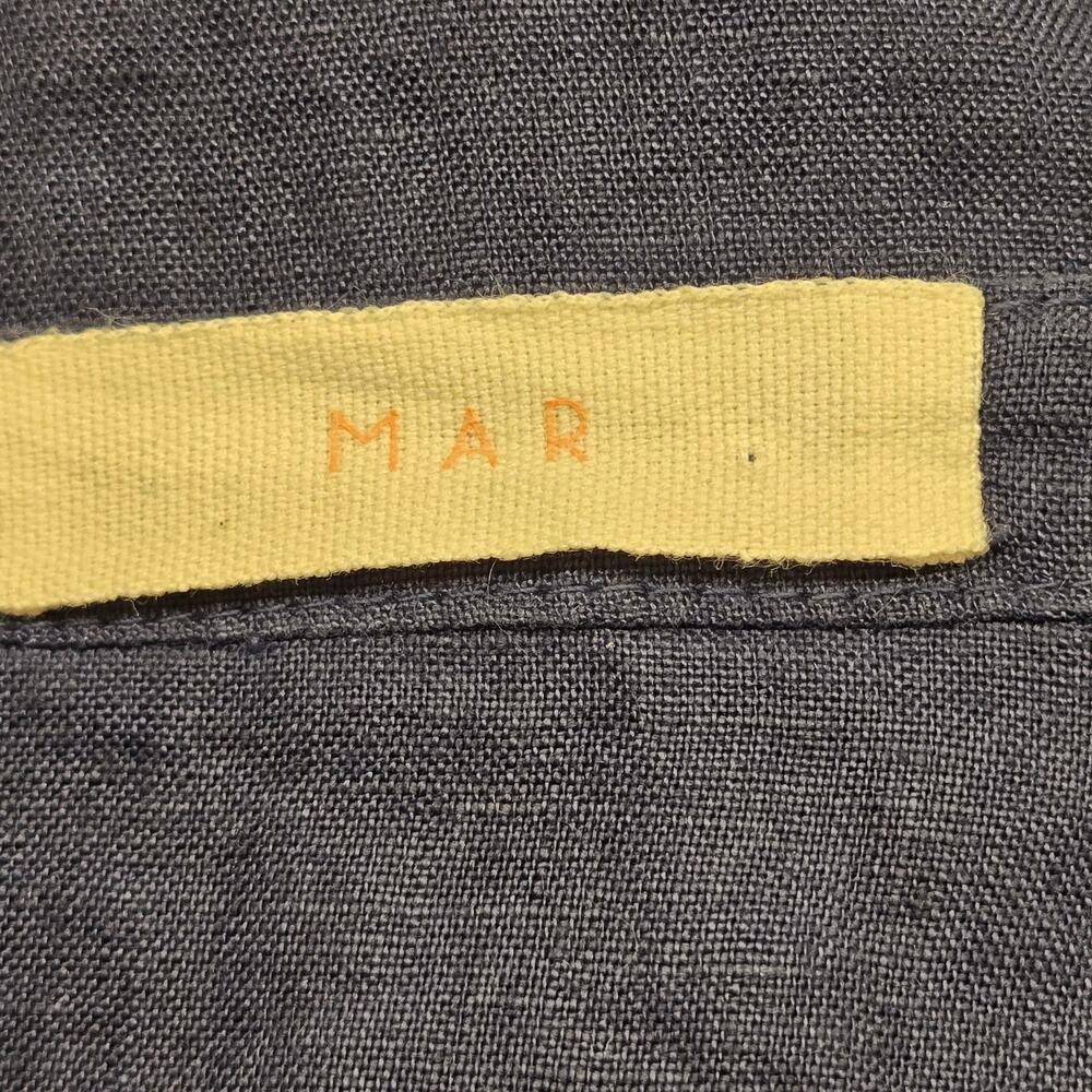 MAR Brazil Navy 100% Linen Embroidered Midi Shift Dress L Boho Mediterranean - Picture 9 of 10
